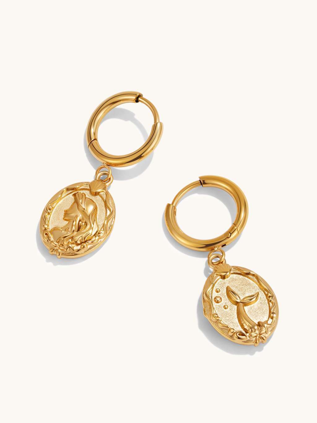 Meerjungfrau - Anhänger Ohrringe Gold - Dorose | Wasserfester Schmuck, 18K vergoldet