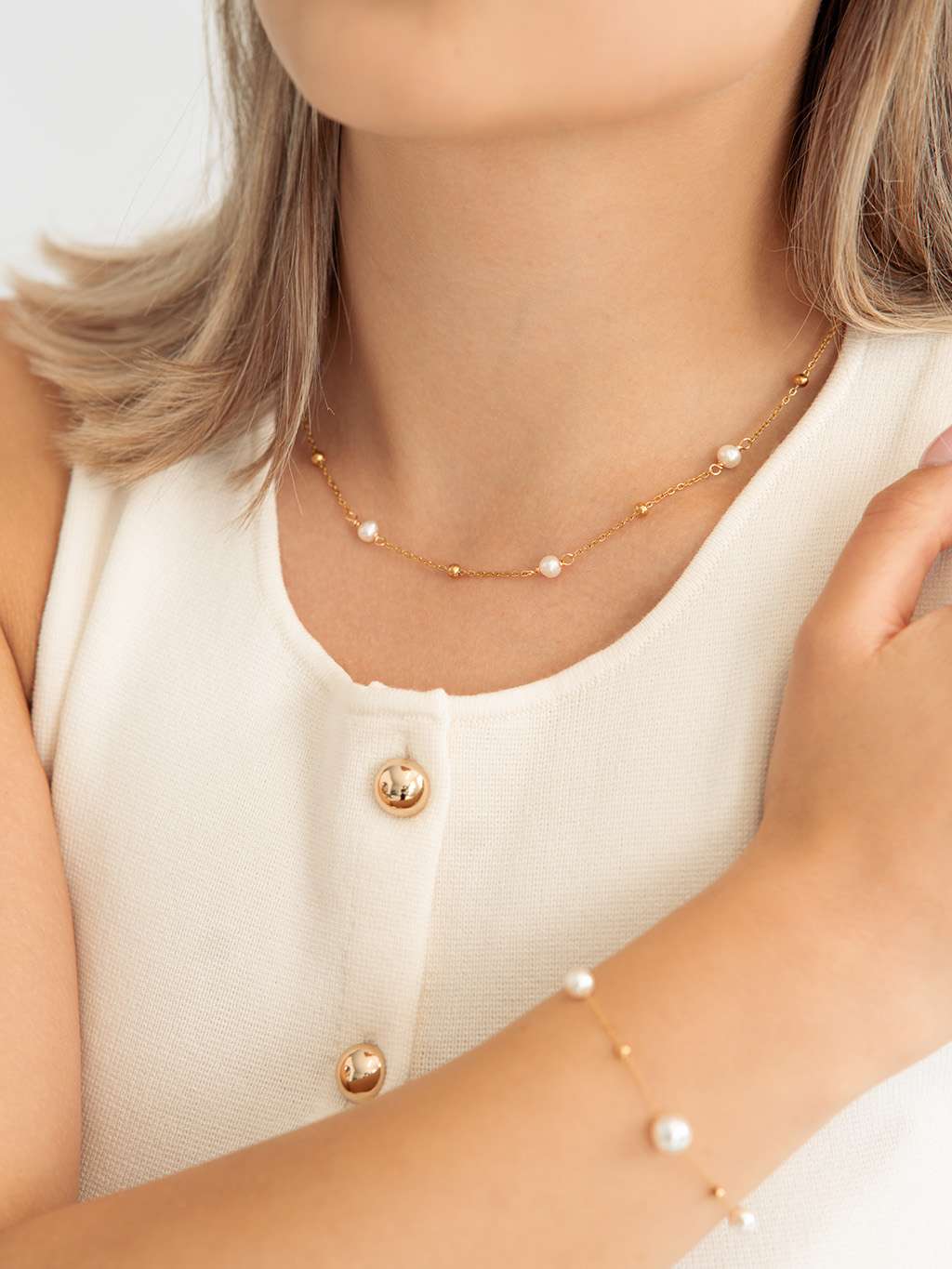 Mini Pearl Kette Gold - Dorose | Wasserfester Schmuck, 18K vergoldet