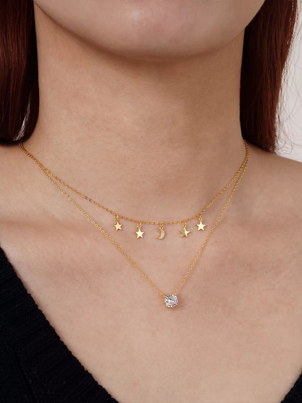 Moon and Star Halskette Gold - Dorose | Wasserfester Schmuck, 18K vergoldet