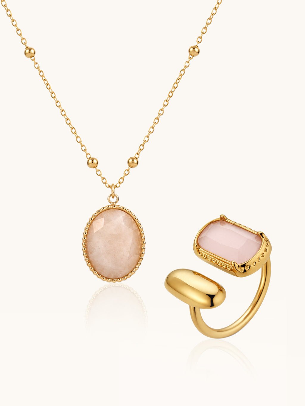 Morning Mist Halskette & Rosé Elegance Ring Schmuck Set - Dorose | Wasserresistent, kein Verfärben