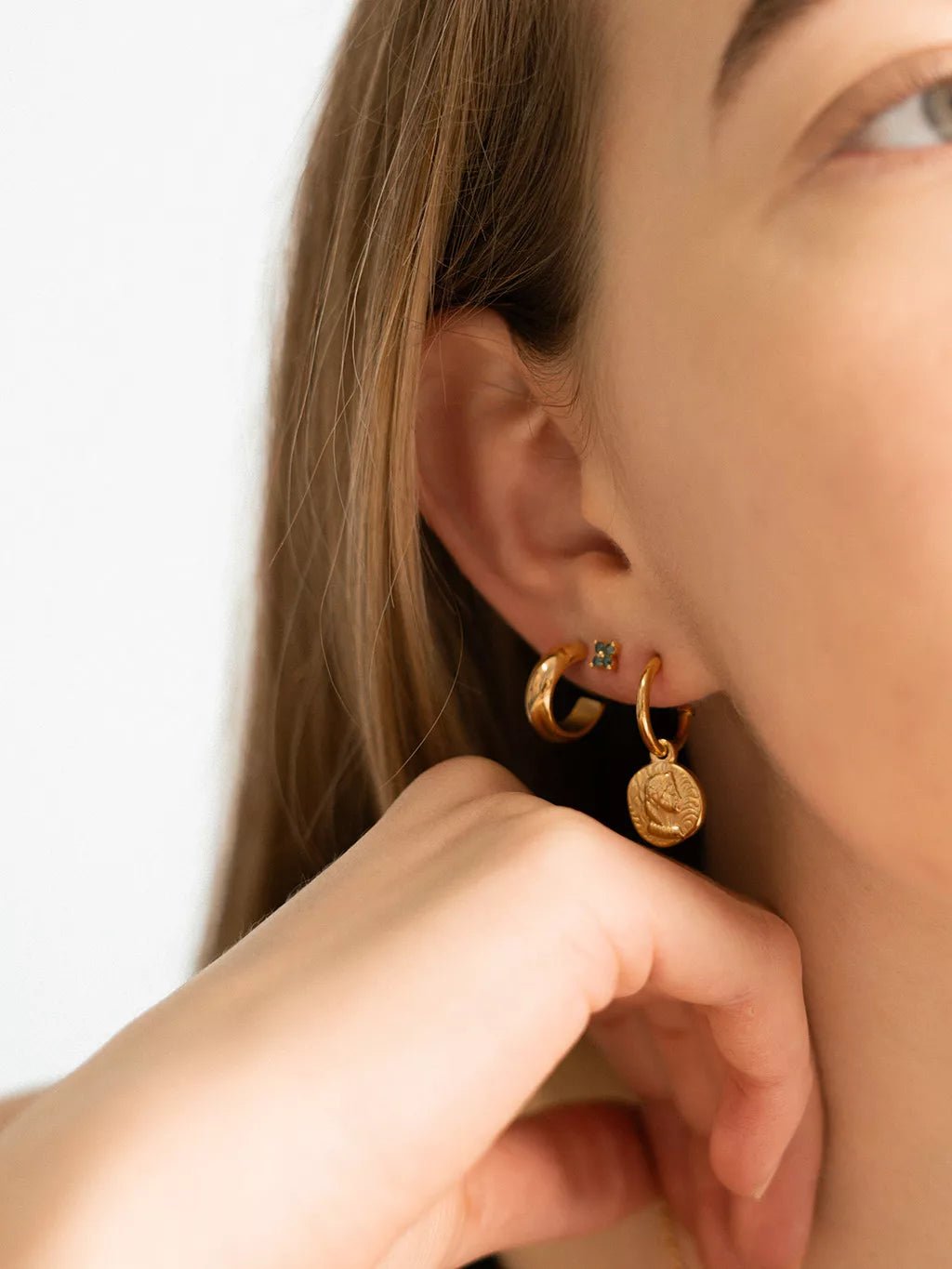 Münz - Anhänger Ohrringe Gold - Dorose | Wasserfester Schmuck, 18K vergoldet