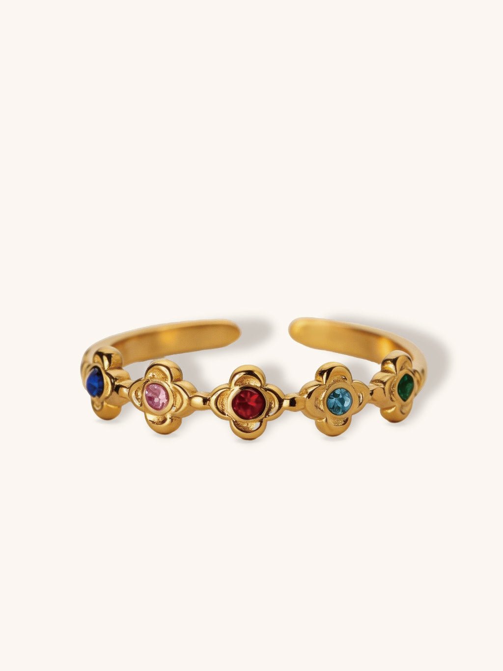 Offener Ring Blumen – 5 farbige Zirkonia Gold - Dorose | Wasserresistent, kein Verfärben