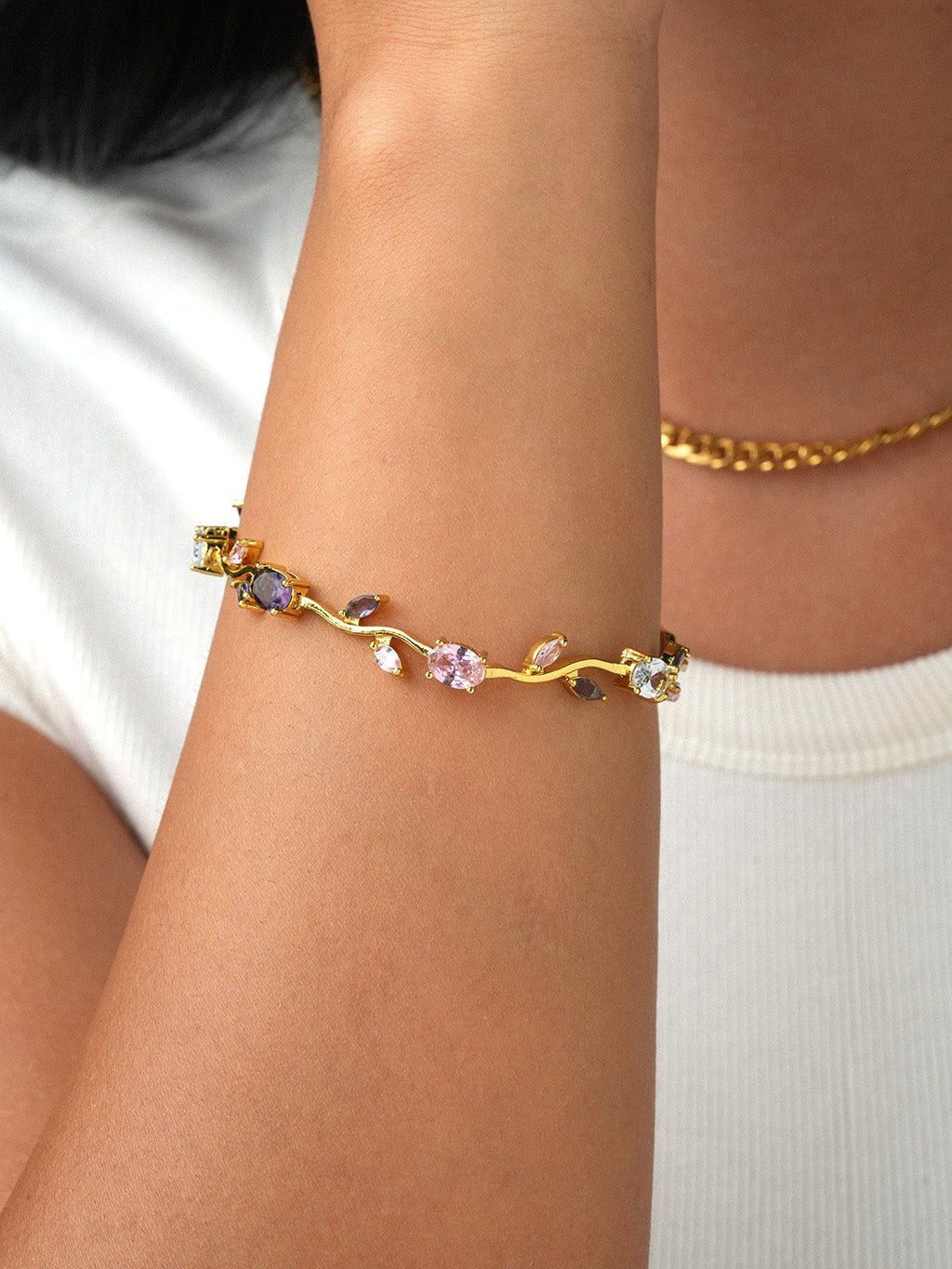 Pastellfarbener Zirkonia Armband Gold - Dorose | Wasserresistent, kein Verfärben