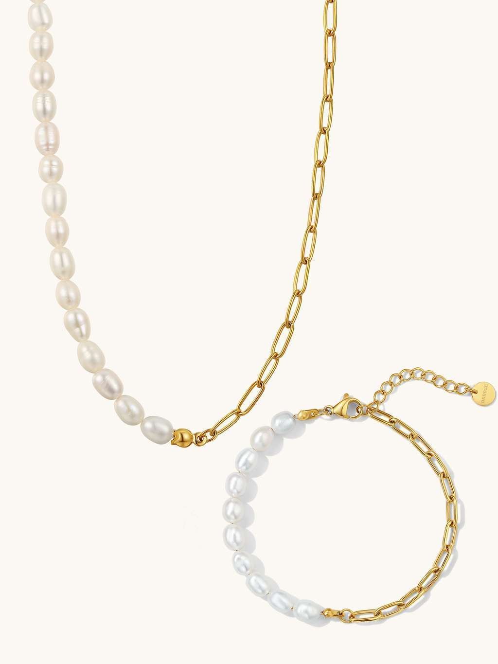 Perlen Glieder Kette & Armband Schmuck Set - Dorose | Wasserfester Schmuck, 18K vergoldet