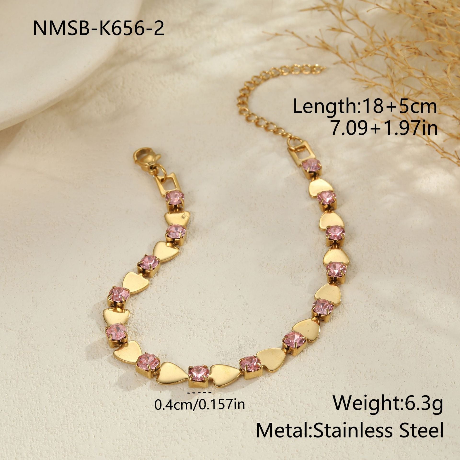 Pink Heart Armband Gold - Dorose | Wasserresistent, kein Verfärben