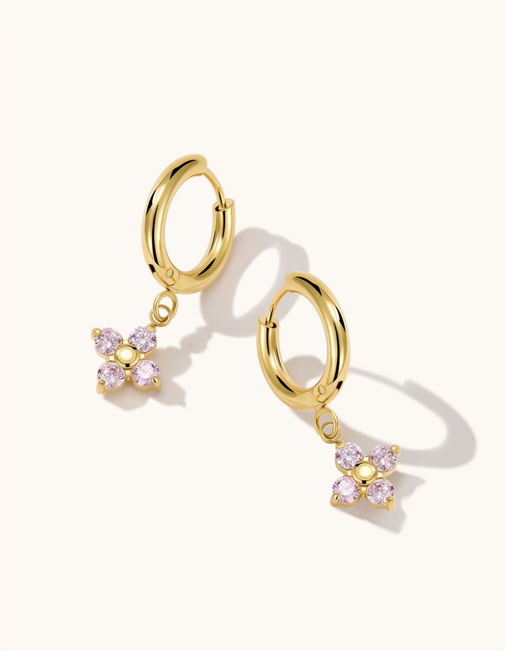 Pink Lucky Flower Hoops Ohrringe Gold - Dorose | Wasserfester Schmuck, 18K vergoldet
