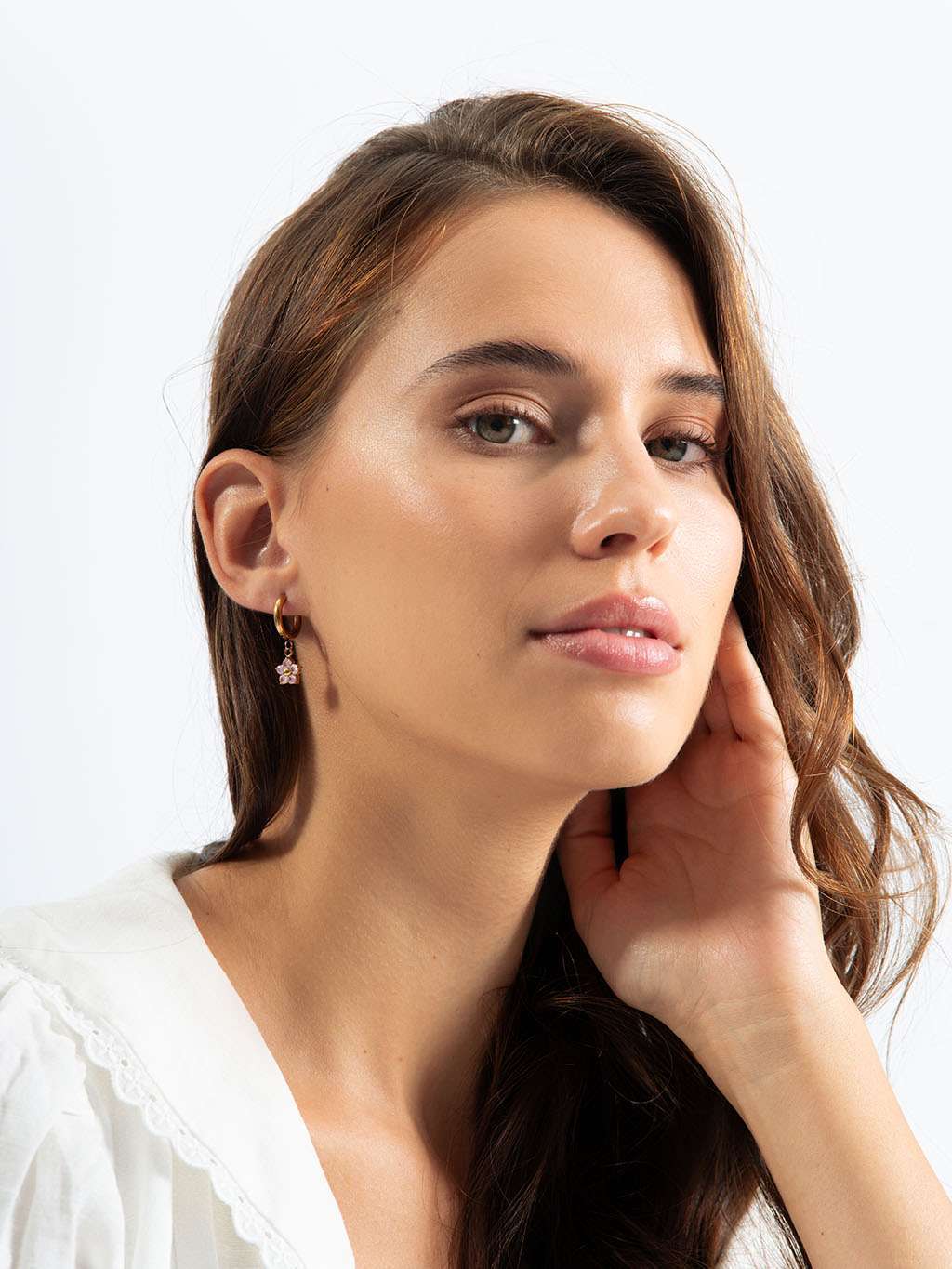 Pink Shining Flower Hoop Ohrringe Gold 10mm - Dorose | Wasserfester Schmuck, 18K vergoldet