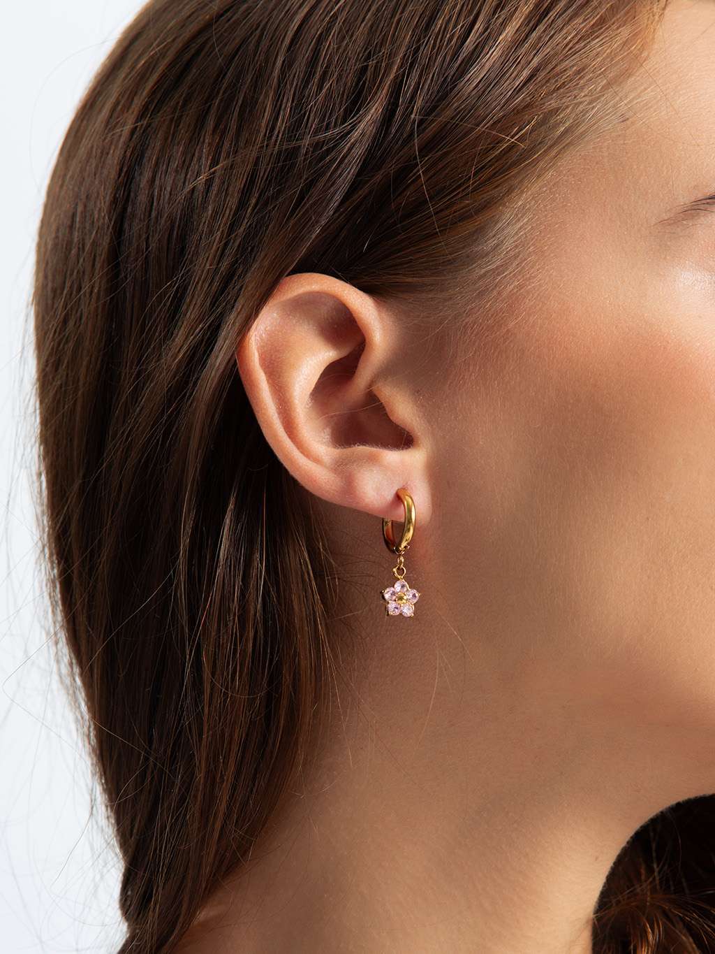 Pink Shining Flower Hoop Ohrringe Gold 10mm - Dorose | Wasserfester Schmuck, 18K vergoldet