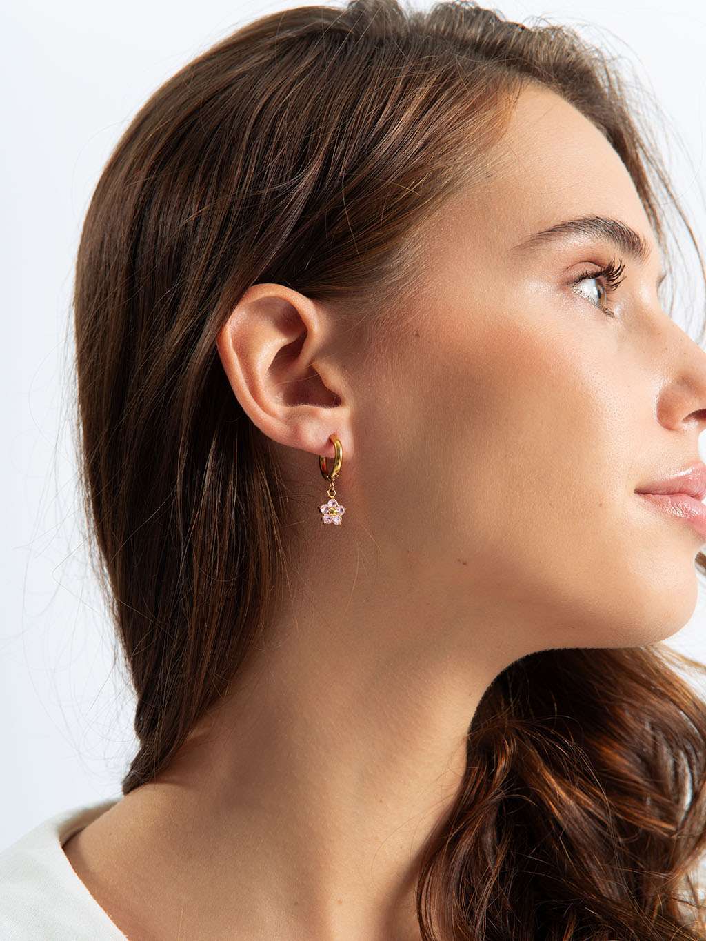 Pink Shining Flower Hoop Ohrringe Gold 10mm - Dorose | Wasserfester Schmuck, 18K vergoldet