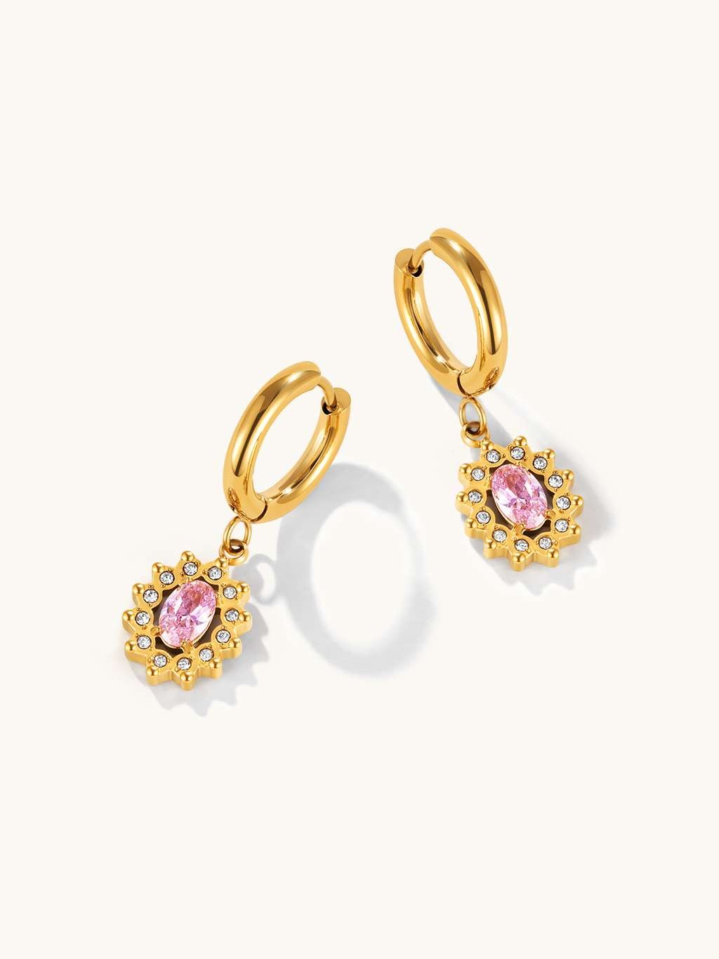Pink Sparkling Sunflower Hoop Ohrringe Gold - Dorose | Wasserfester Schmuck, 18K vergoldet