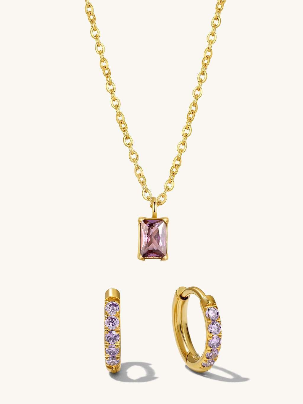 Pure Dream Kette & Ohrstecker Lila Schmuck Set - Dorose | Wasserfester Schmuck, 18K vergoldet