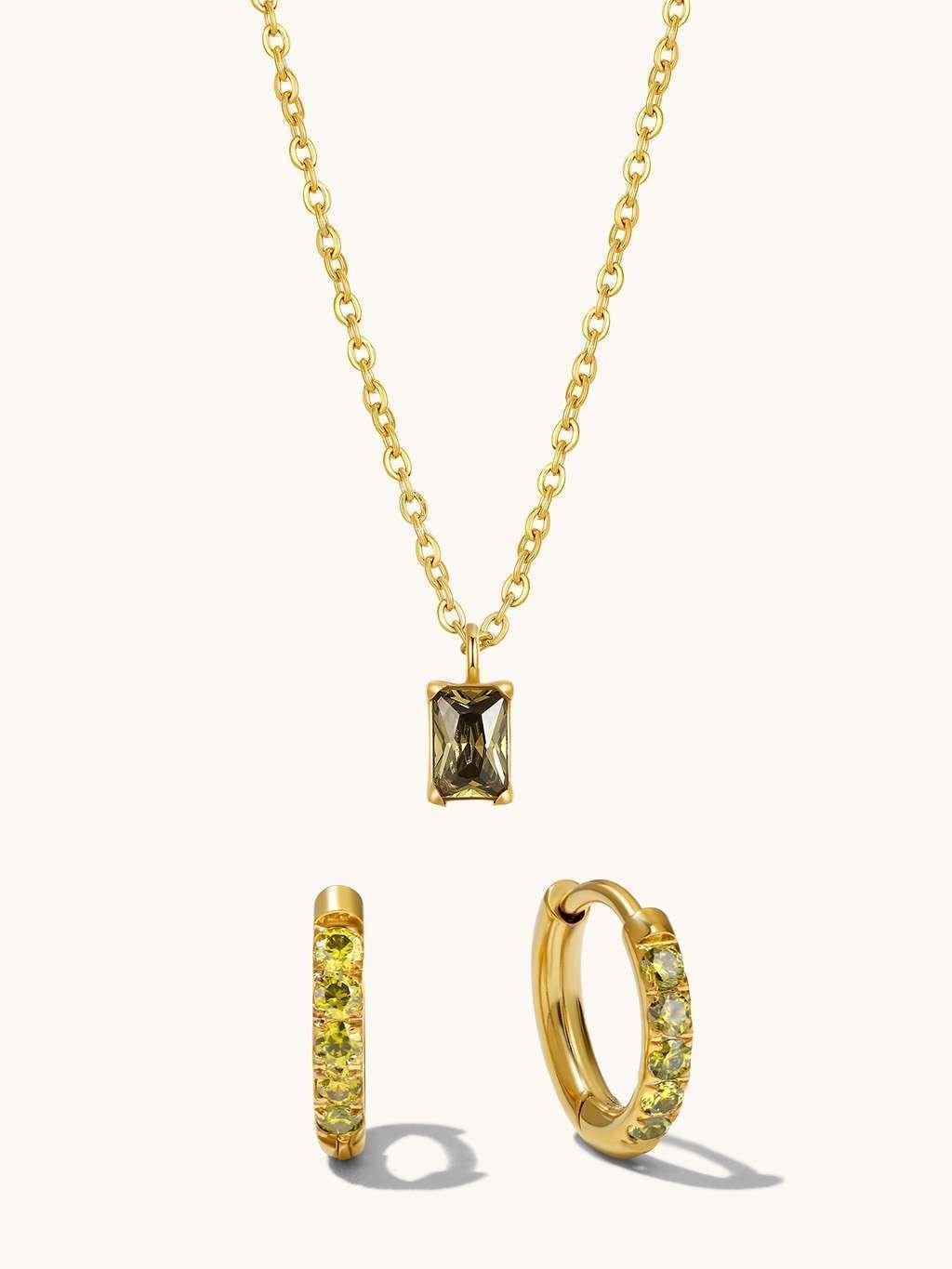 Pure Dream Kette & Ohrstecker Olive Schmuck Set - Dorose | Wasserfester Schmuck, 18K vergoldet