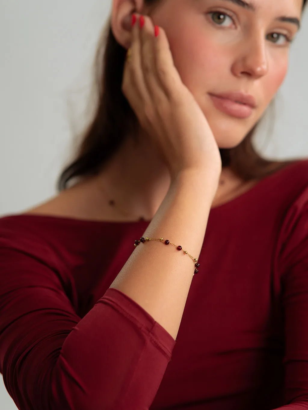 Red Bead Kette & Armband Schmuck Set - Dorose | Wasserfester Schmuck, 18K vergoldet