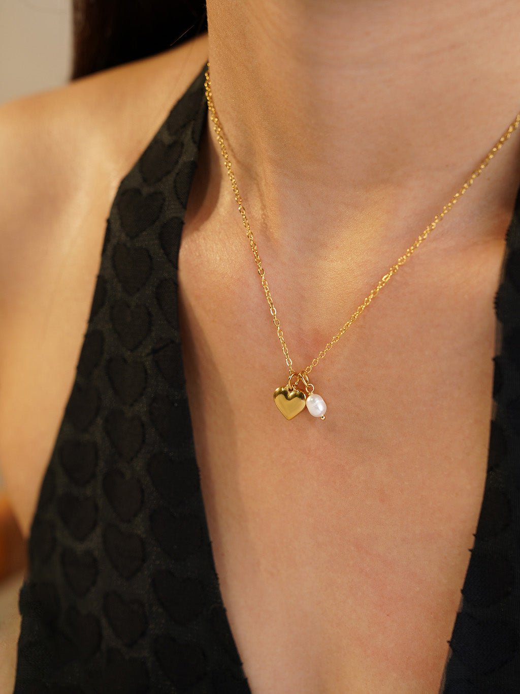 Reines Perlenherzcollier Gold - Dorose | Wasserresistent, kein Verfärben