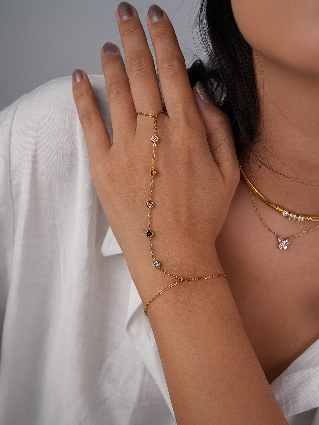 Ring - Armkette mit bunten Akzenten Gold - Dorose | Wasserresistent, kein Verfärben