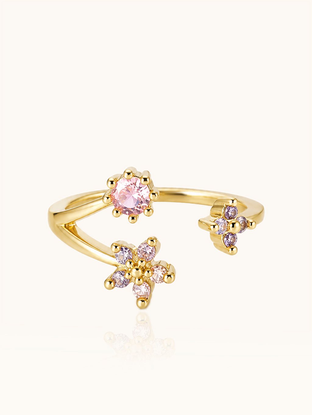 Rosé Blumen Ring Gold mit Zirkonia - Dorose | Wasserresistent, kein Verfärben