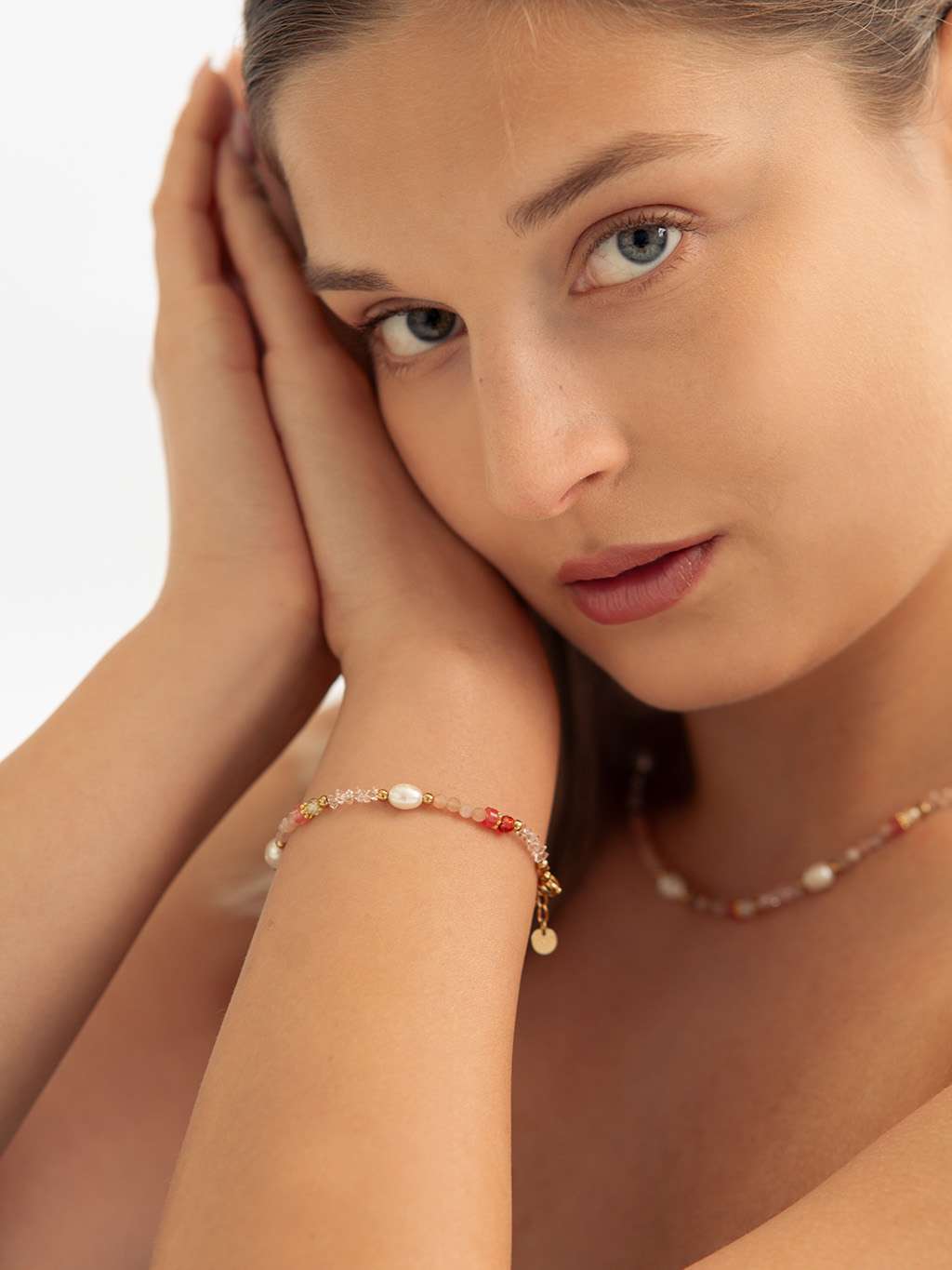 Rose Quartz Pearl Armband Gold - Dorose | Wasserfester Schmuck, 18K vergoldet