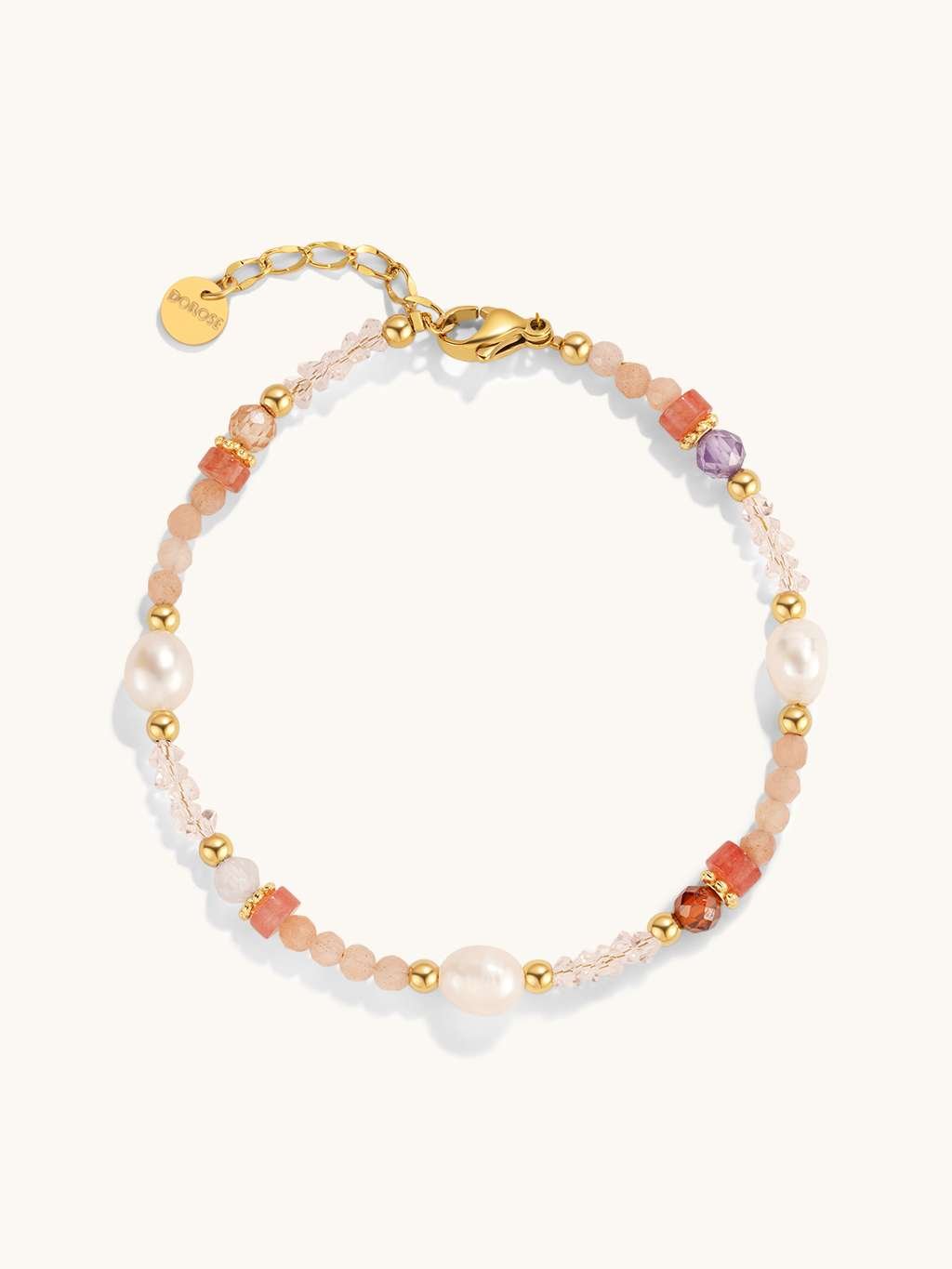 Rose Quartz Pearl Armband Gold - Dorose | Wasserfester Schmuck, 18K vergoldet
