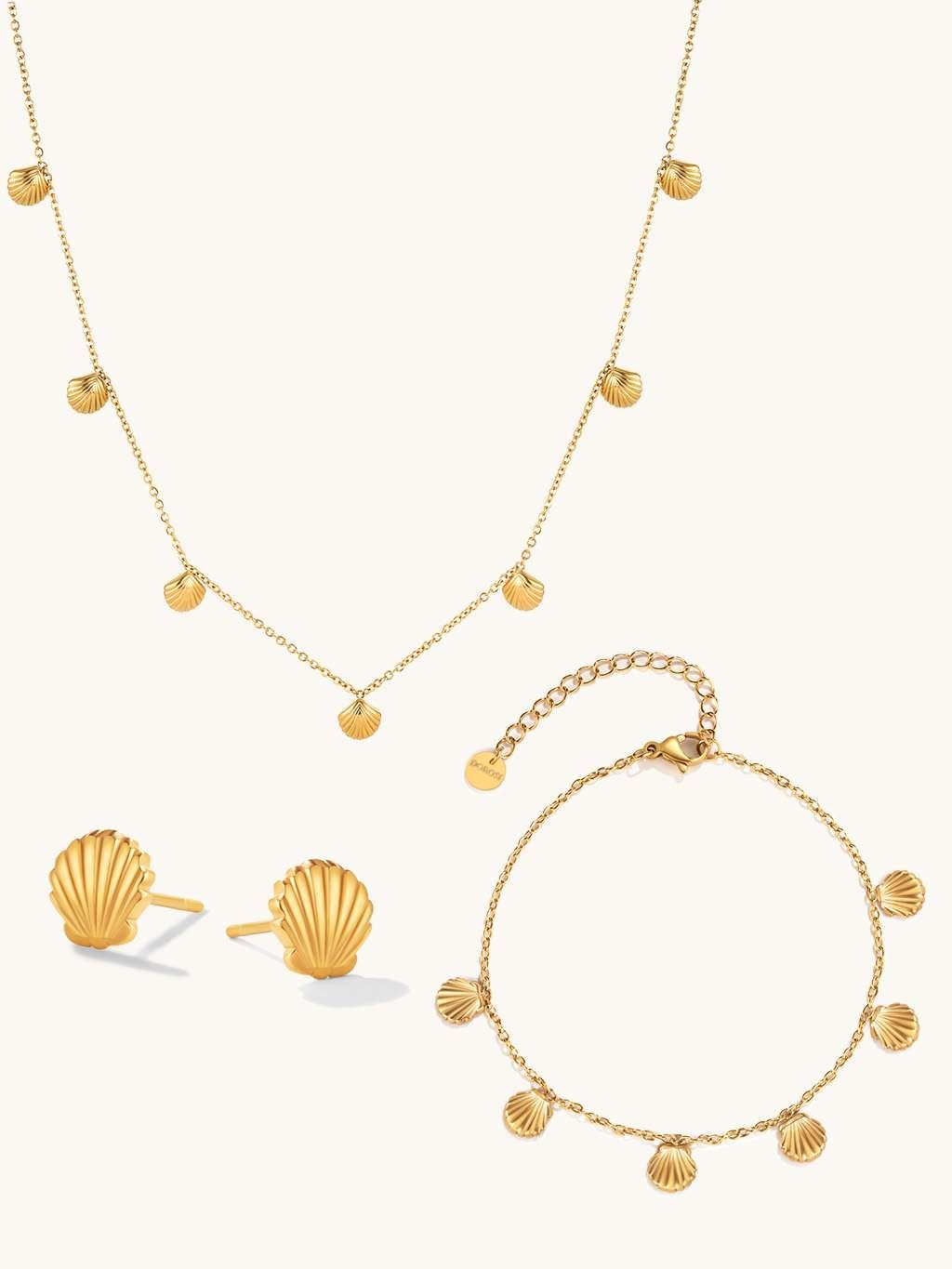 Shell Ohrringe Fusskettchen Kette Gold Schmuck Set - Dorose | Wasserfester Schmuck, 18K vergoldet