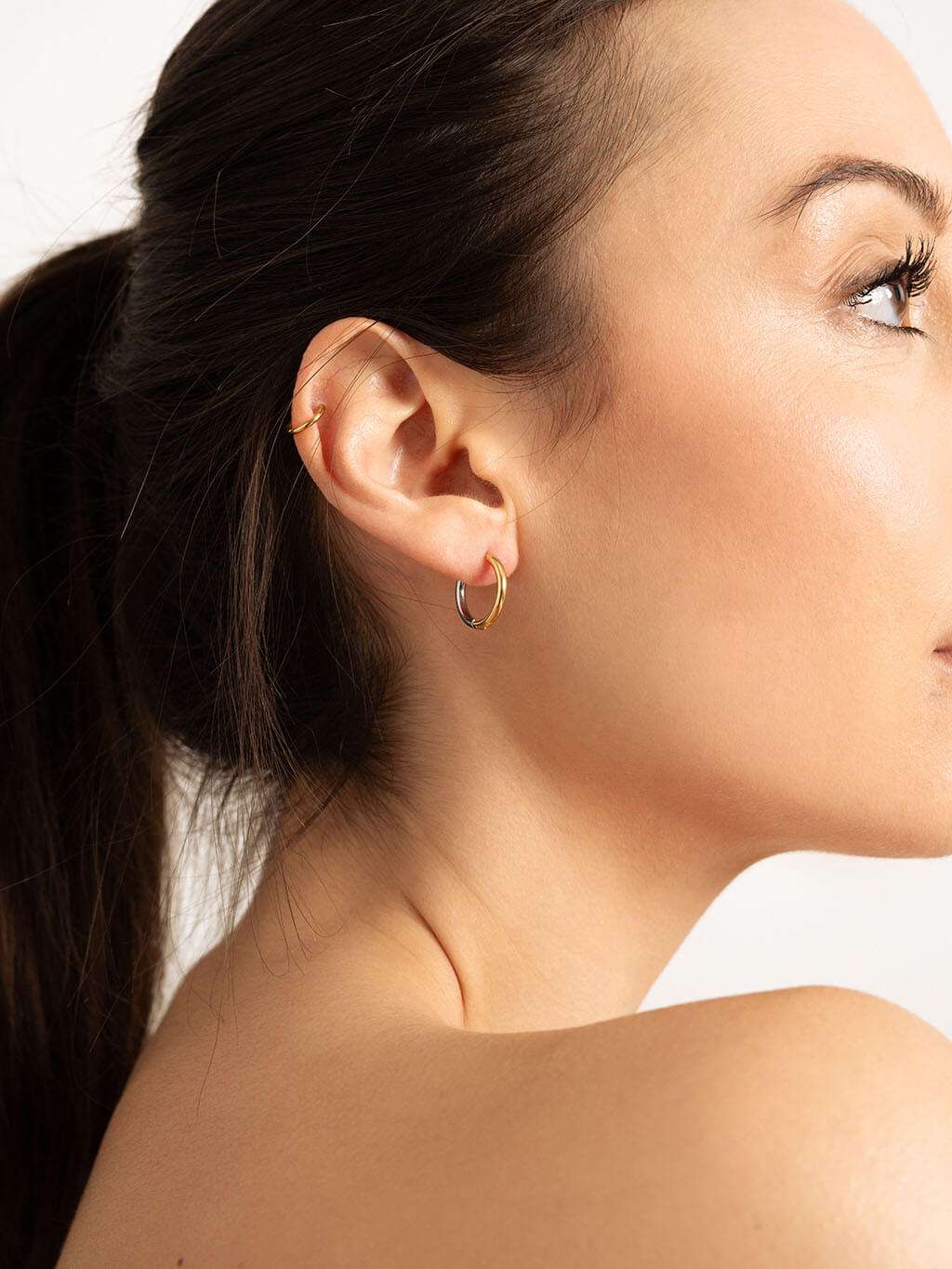 Smooth Two - Tone Hoop Ohrringe Gold Silber - Dorose | Wasserfester Schmuck, 18K vergoldet