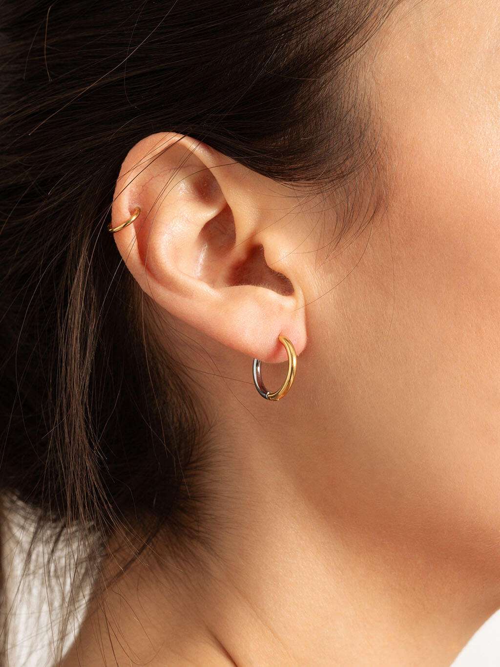 Smooth Two - Tone Hoop Ohrringe Gold Silber - Dorose | Wasserfester Schmuck, 18K vergoldet