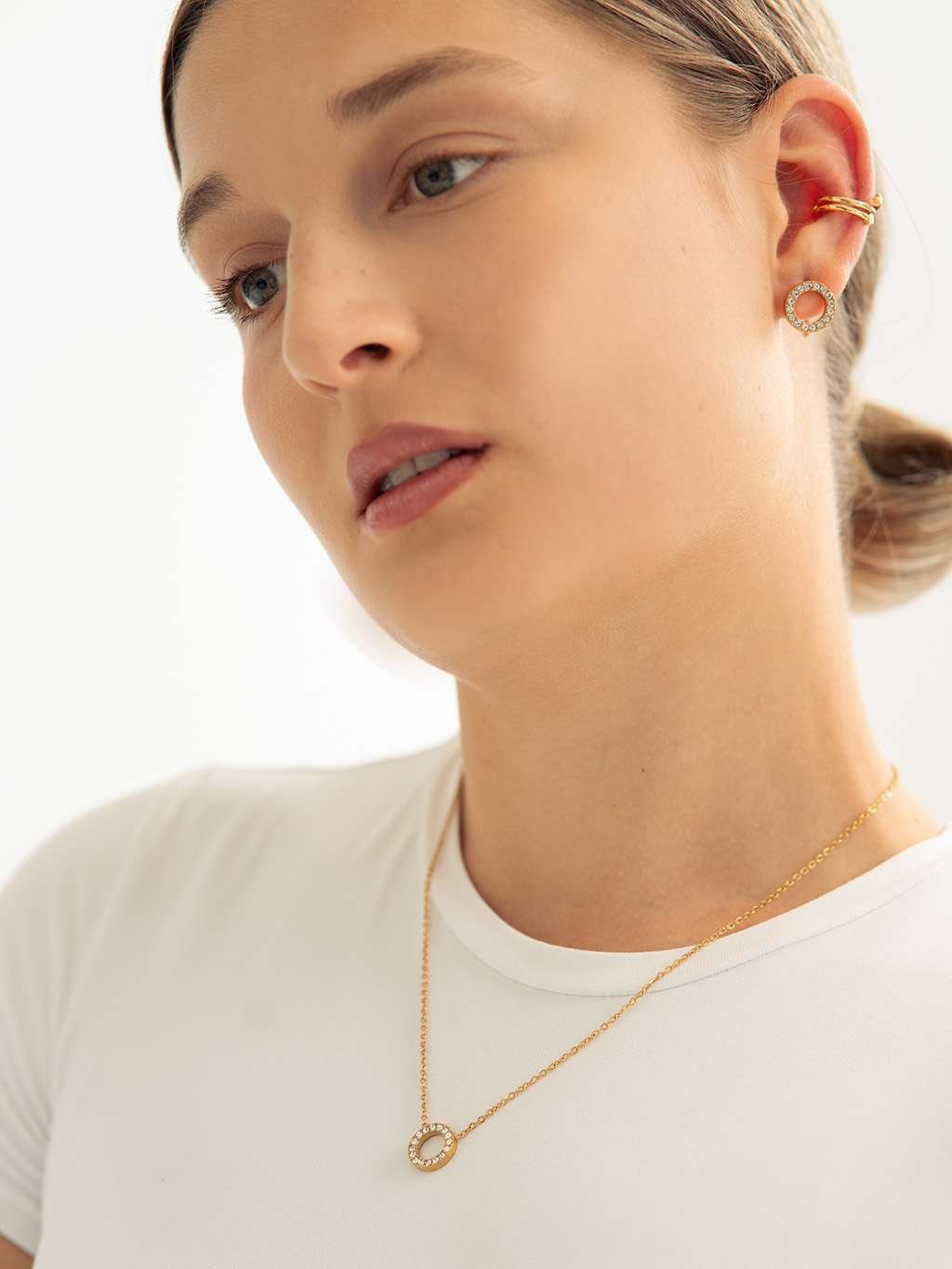 Sparkling Circle Ohrstecker Gold & Silber 8mm - Dorose | Wasserfester Schmuck, 18K vergoldet