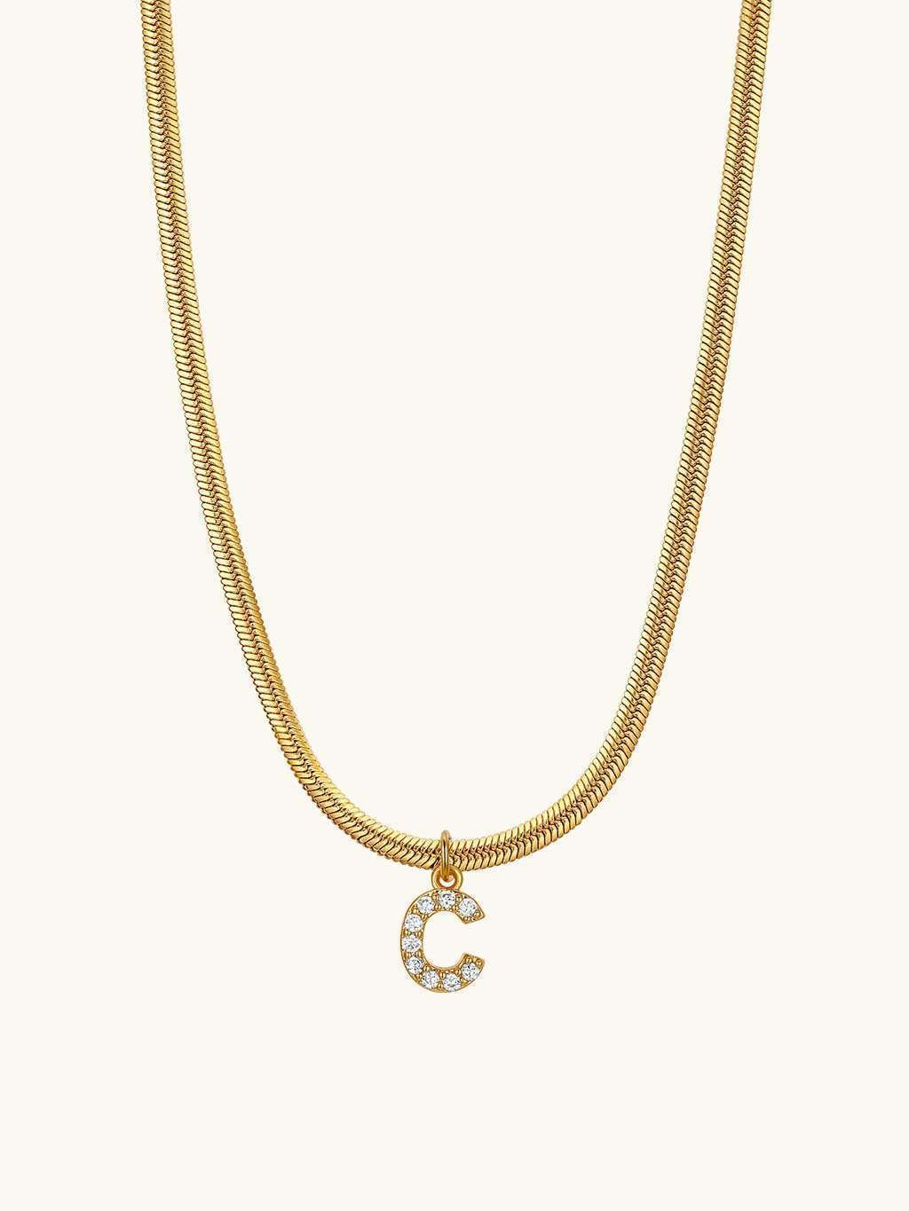Sparkling Tiny Letter Schlangen Halskette Gold - Dorose | Wasserfester Schmuck, 18K vergoldet