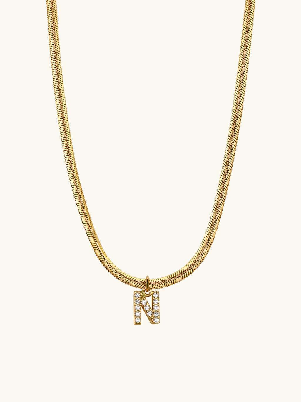 Sparkling Tiny Letter Schlangen Halskette Gold - Dorose | Wasserfester Schmuck, 18K vergoldet