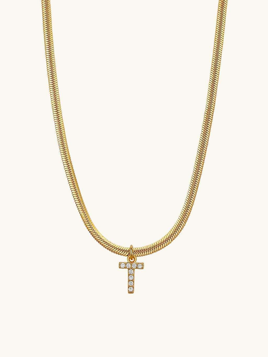 Sparkling Tiny Letter Schlangen Halskette Gold - Dorose | Wasserfester Schmuck, 18K vergoldet
