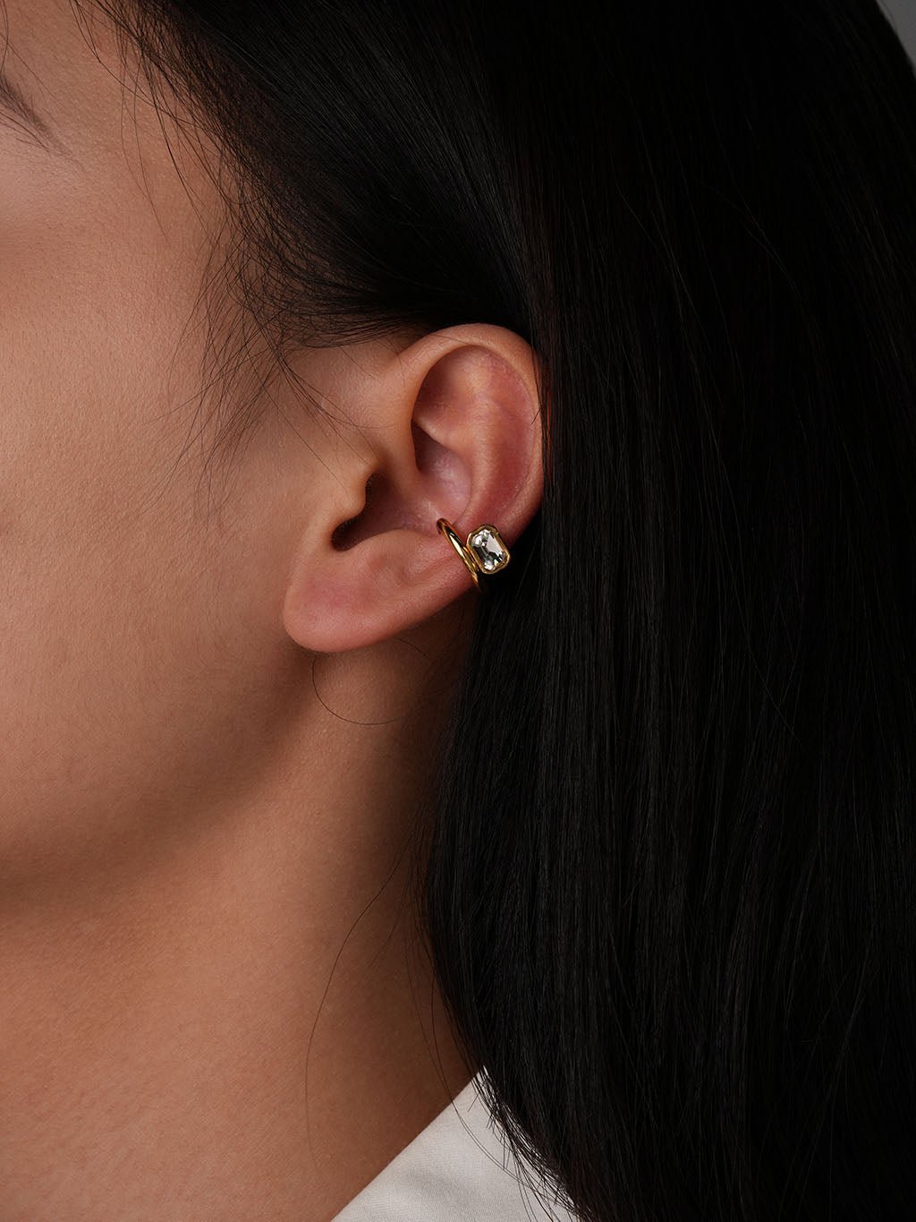 Square Zirkonia Ear Cuff Gold - Dorose | Wasserresistent, kein Verfärben