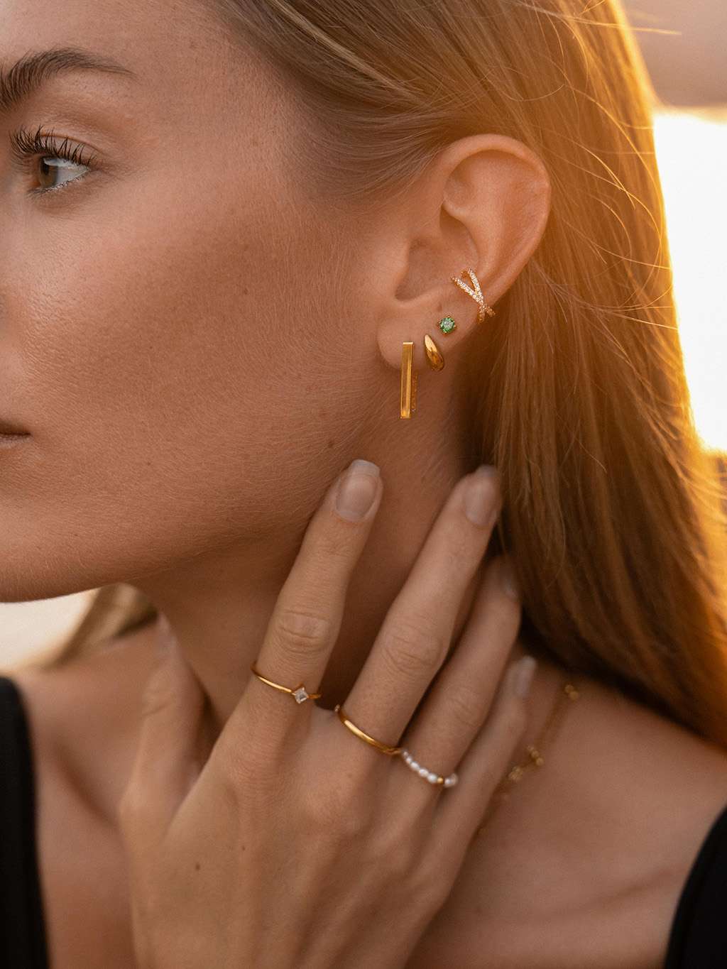 Stellar Halskette & Emerald Ohrstecker Schmuck Set - Dorose | Wasserfester Schmuck, 18K vergoldet