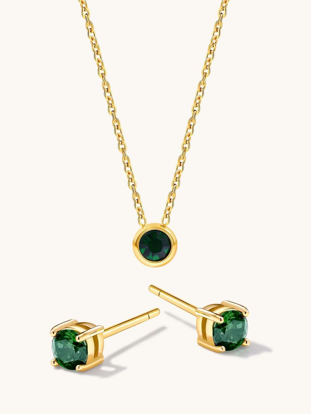 Stellar Halskette & Emerald Ohrstecker Schmuck Set - Dorose | Wasserfester Schmuck, 18K vergoldet