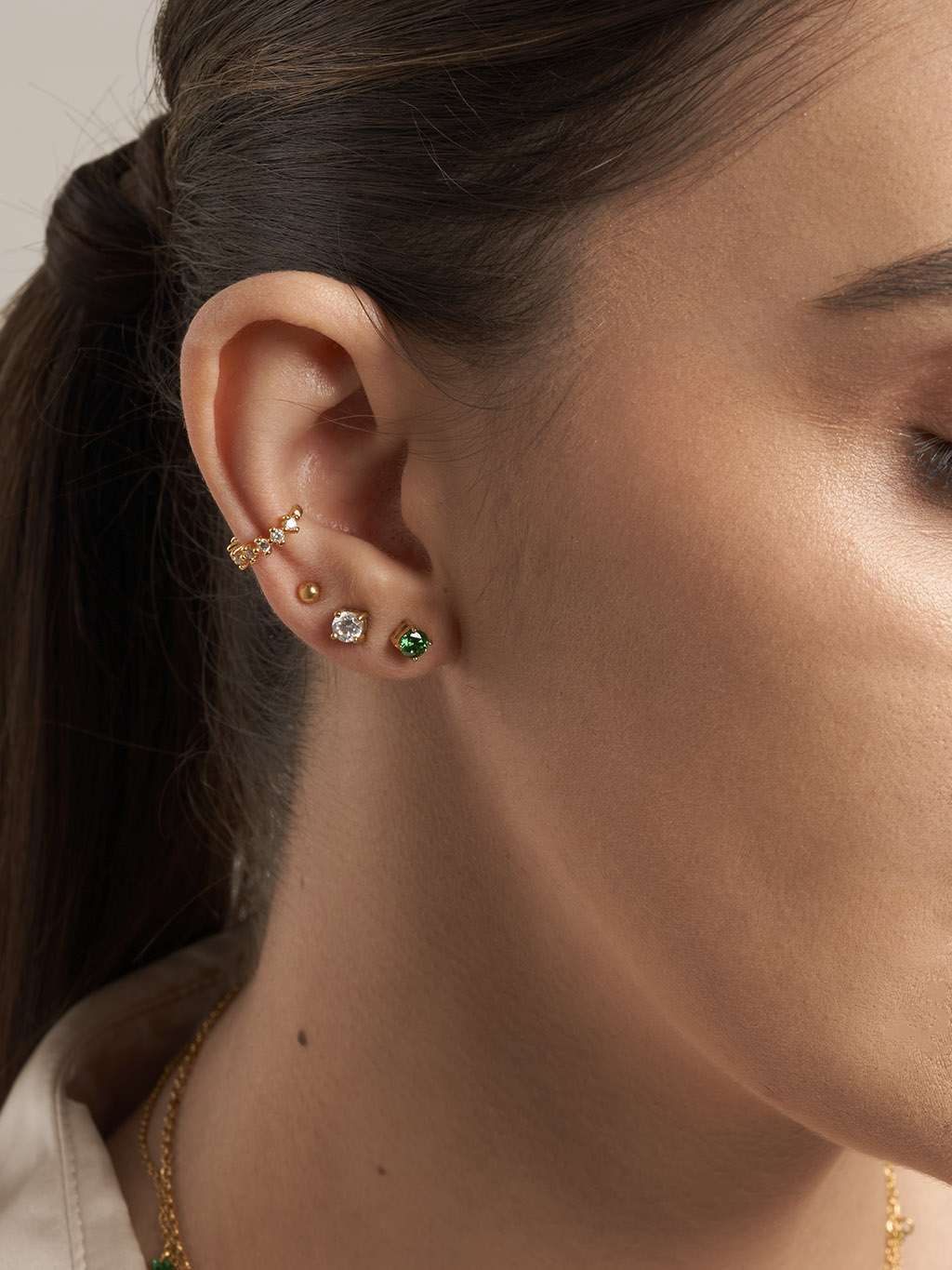 Stellar Halskette & Emerald Ohrstecker Schmuck Set - Dorose | Wasserfester Schmuck, 18K vergoldet