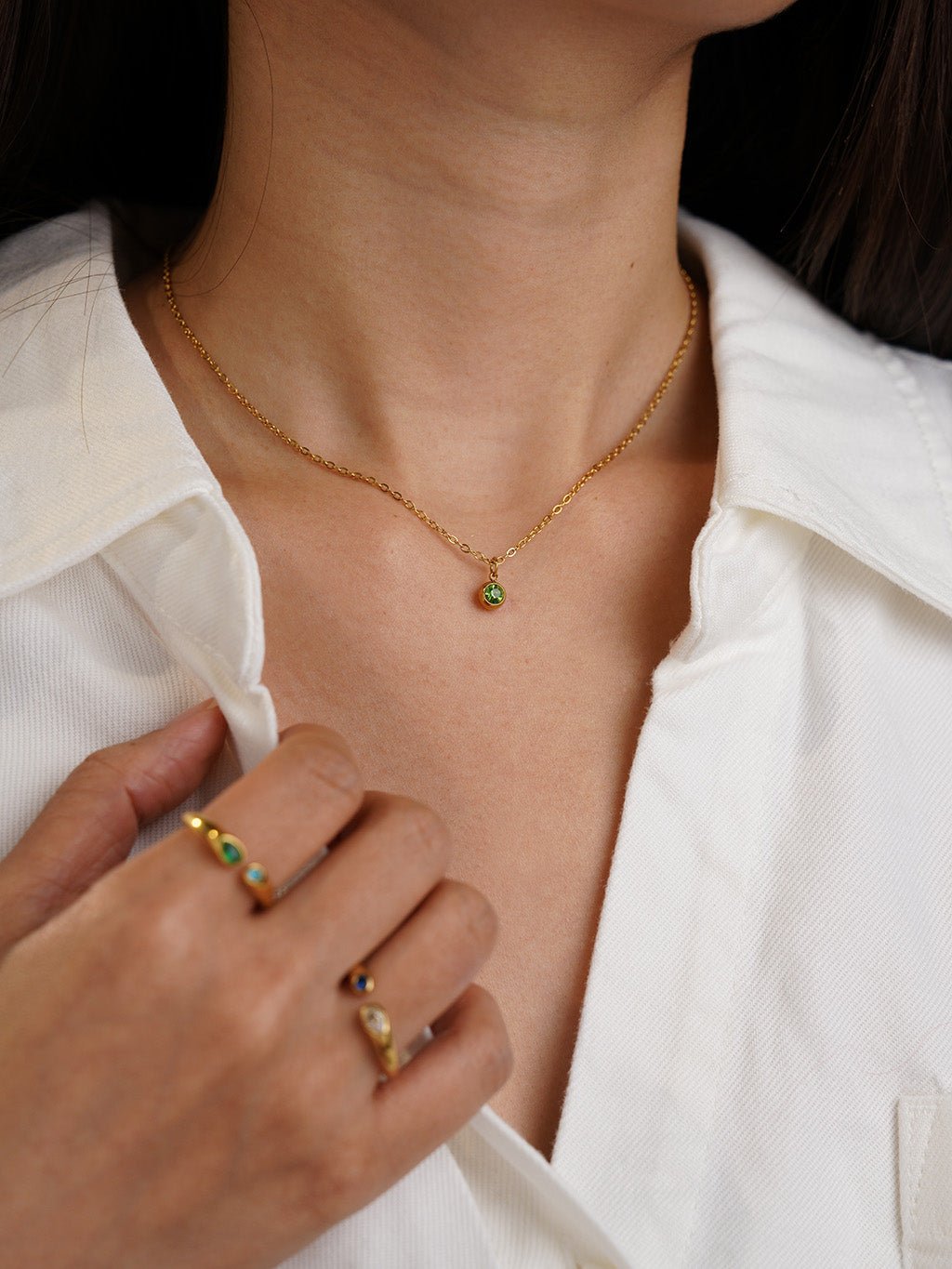 Stellar Halskette mit Grün Zirkonia Gold - Dorose | Wasserresistent, kein Verfärben