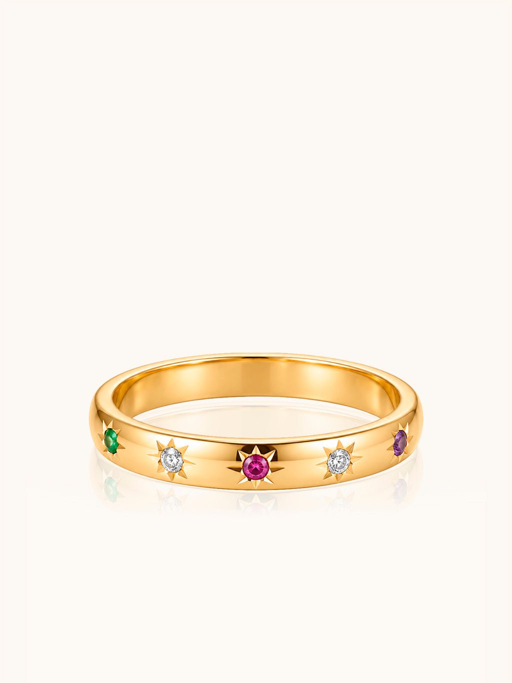 Sternenglanz Ring Gold mit bunten Zirkonia - Dorose | Wasserresistent, kein Verfärben