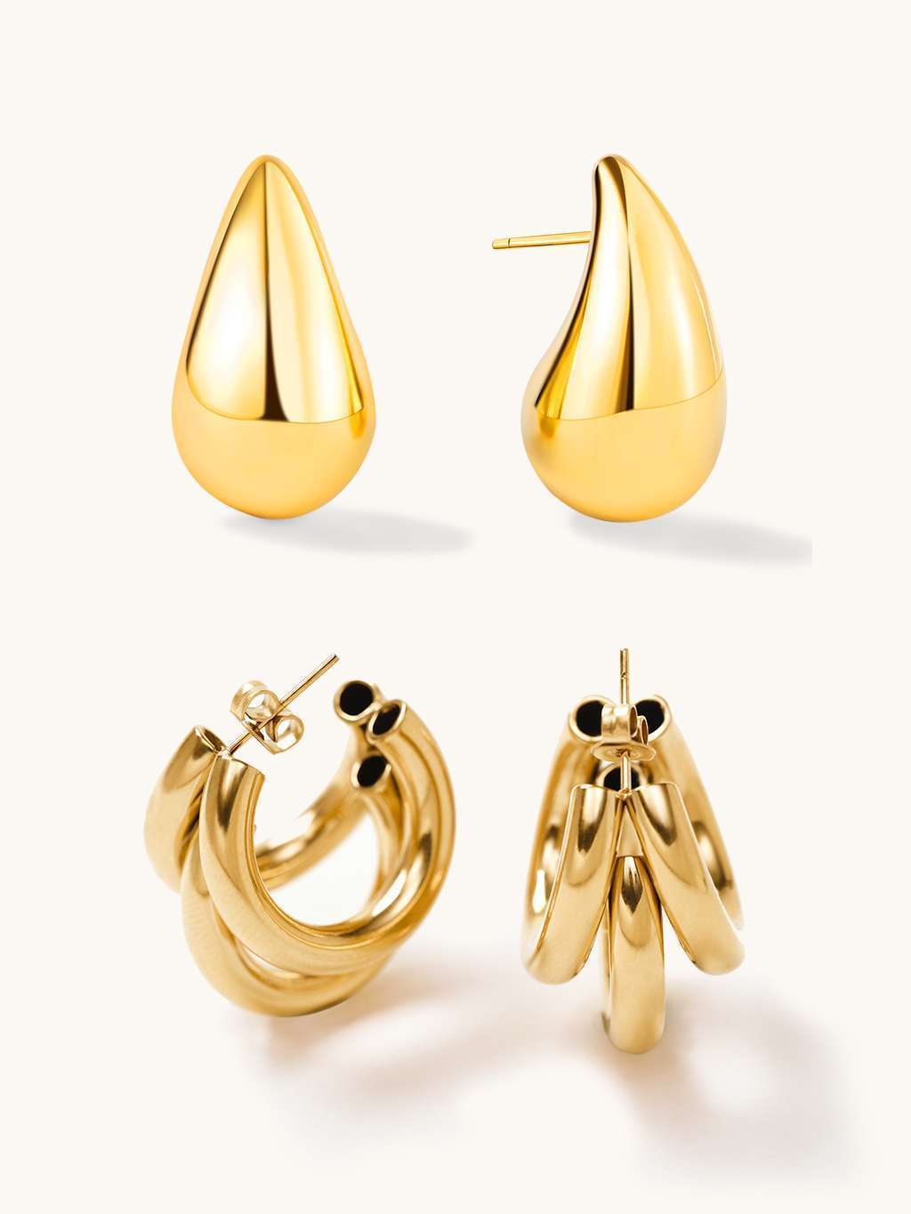 Sugar Ohrringe & Triple Illusion Ohrringe Gold Schmuck Set - Dorose | Wasserfester Schmuck, 18K vergoldet