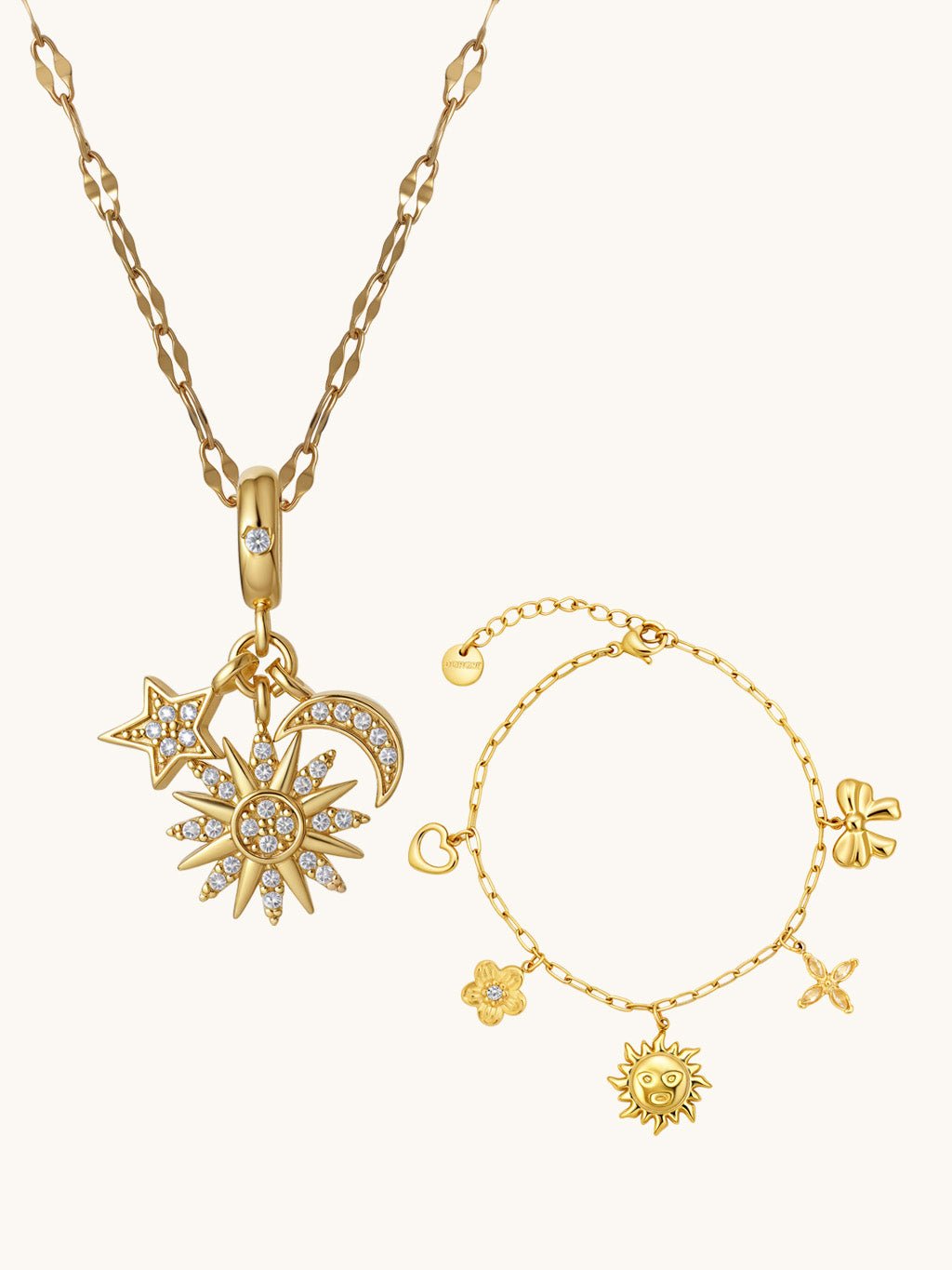 Sun Moon Star Kette & Gliederarmband Schmuck Set - Dorose | Wasserresistent, kein Verfärben