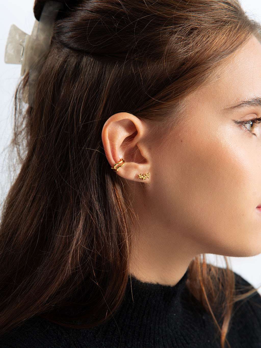 Three Star Ohrstecker Gold - Dorose | Wasserfester Schmuck, 18K vergoldet