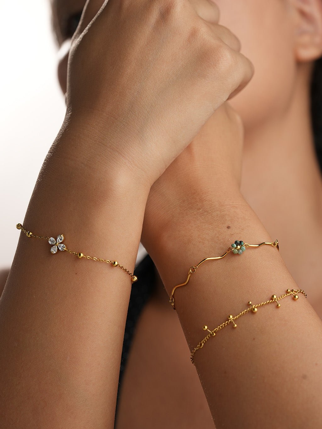 Türkis Blüten Armband Gold - Dorose | Wasserresistent, kein Verfärben