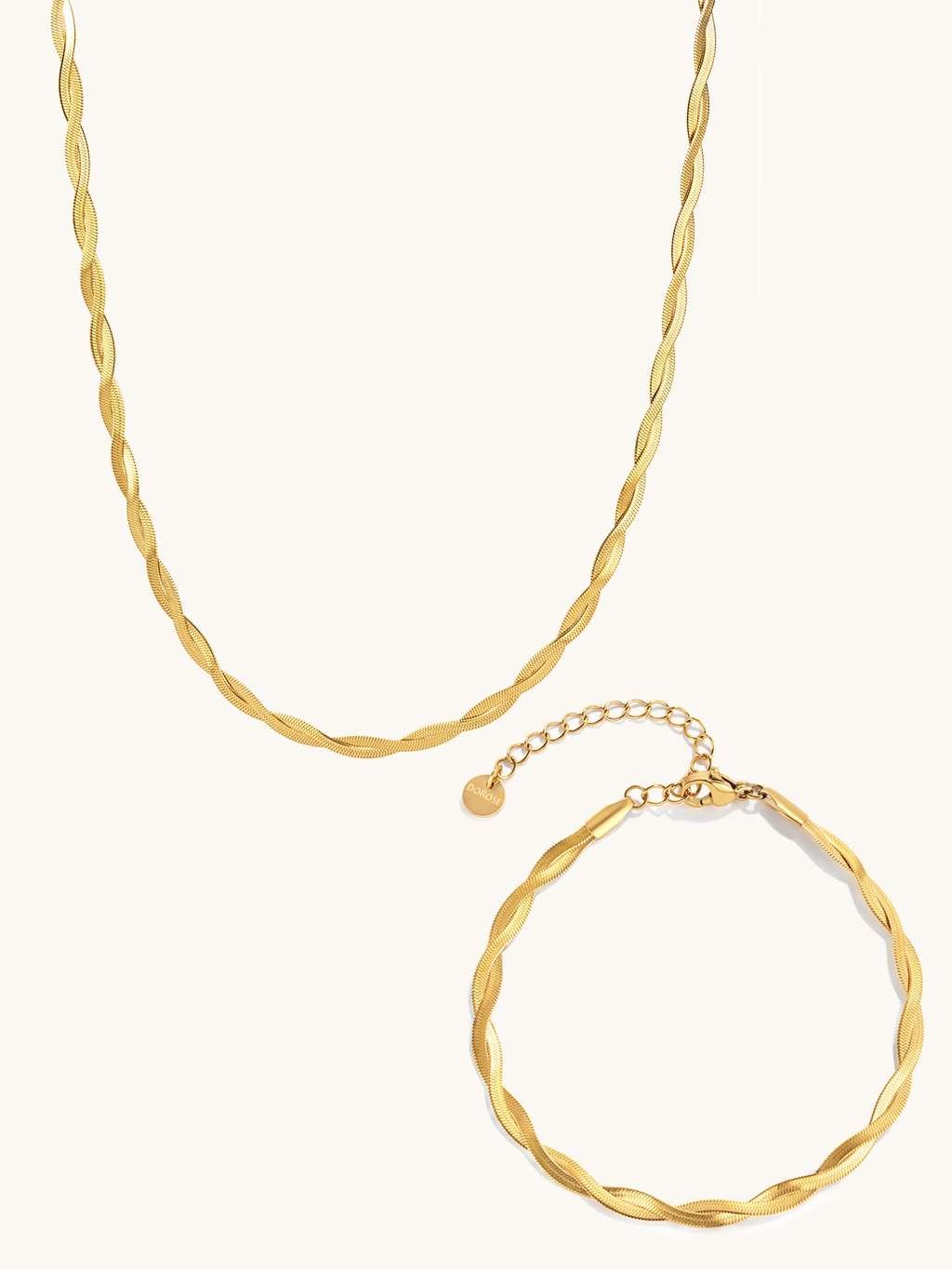 Twisted Schlangen Armband Flechtwerk - Halskette Gold Schmuck Set - Dorose | Wasserfester Schmuck, 18K vergoldet