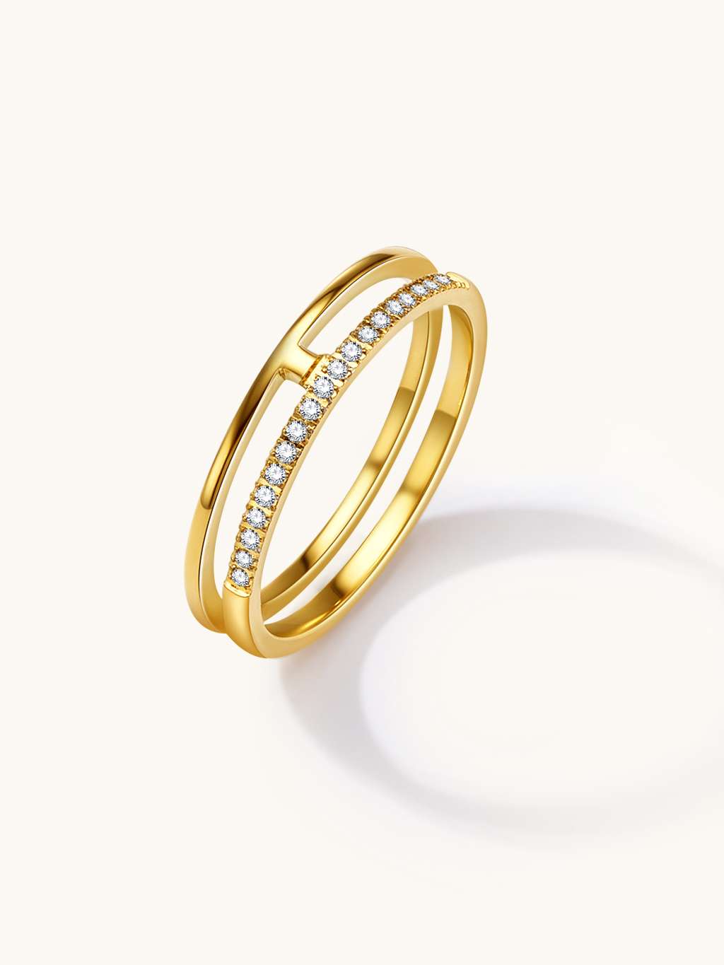 Two Track Ring mit Zirkonia Gold - Dorose | Wasserfester Schmuck, 18K vergoldet
