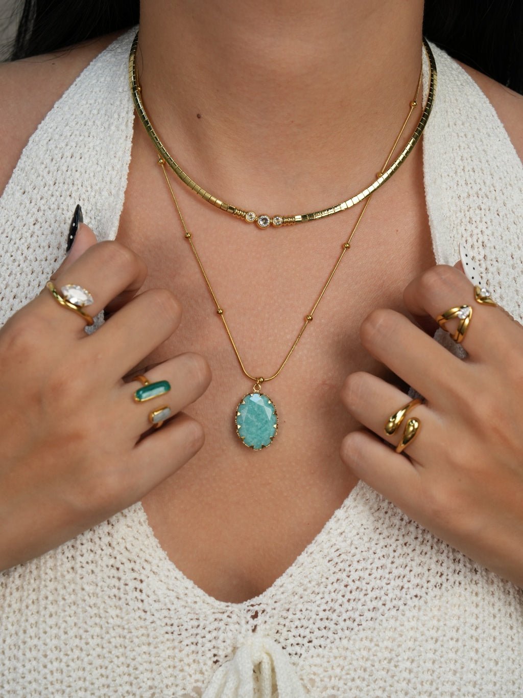 Vergoldeter Anhänger mit grünem Heilstein Kette Gold - Dorose | Wasserresistent, kein Verfärben