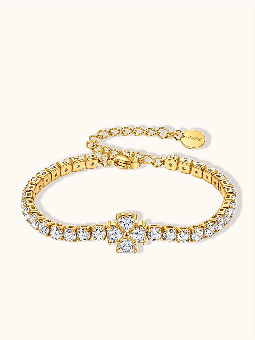 Vierblättriges Kleeblatt Zirkonia Armband Gold - Dorose | Wasserresistent, kein Verfärben