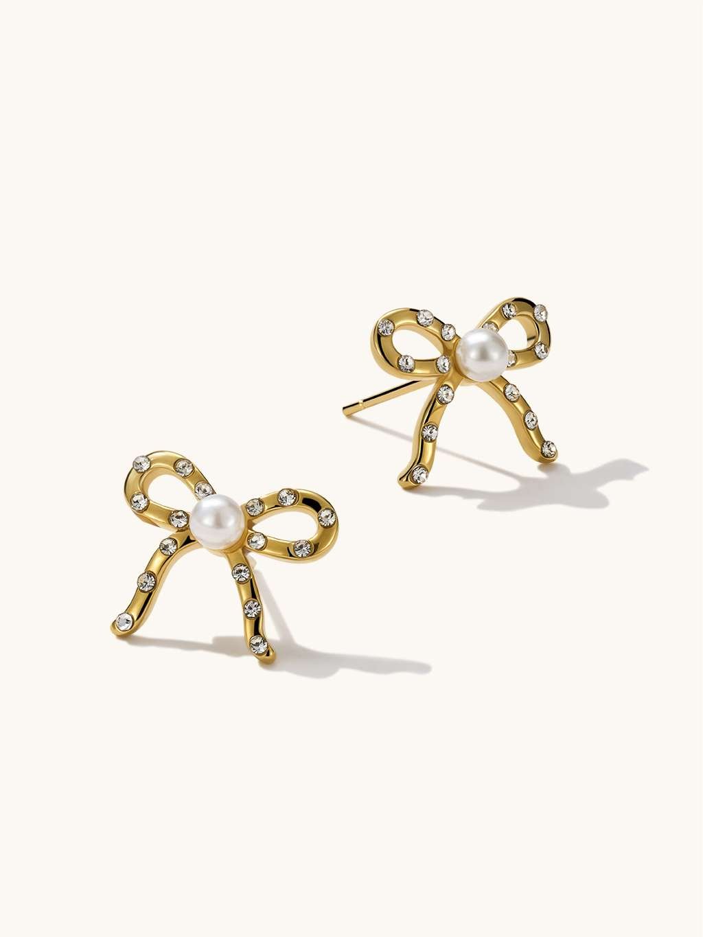 Vintage Bow Pearl Ohrringe Gold - Dorose | Wasserfester Schmuck, 18K vergoldet