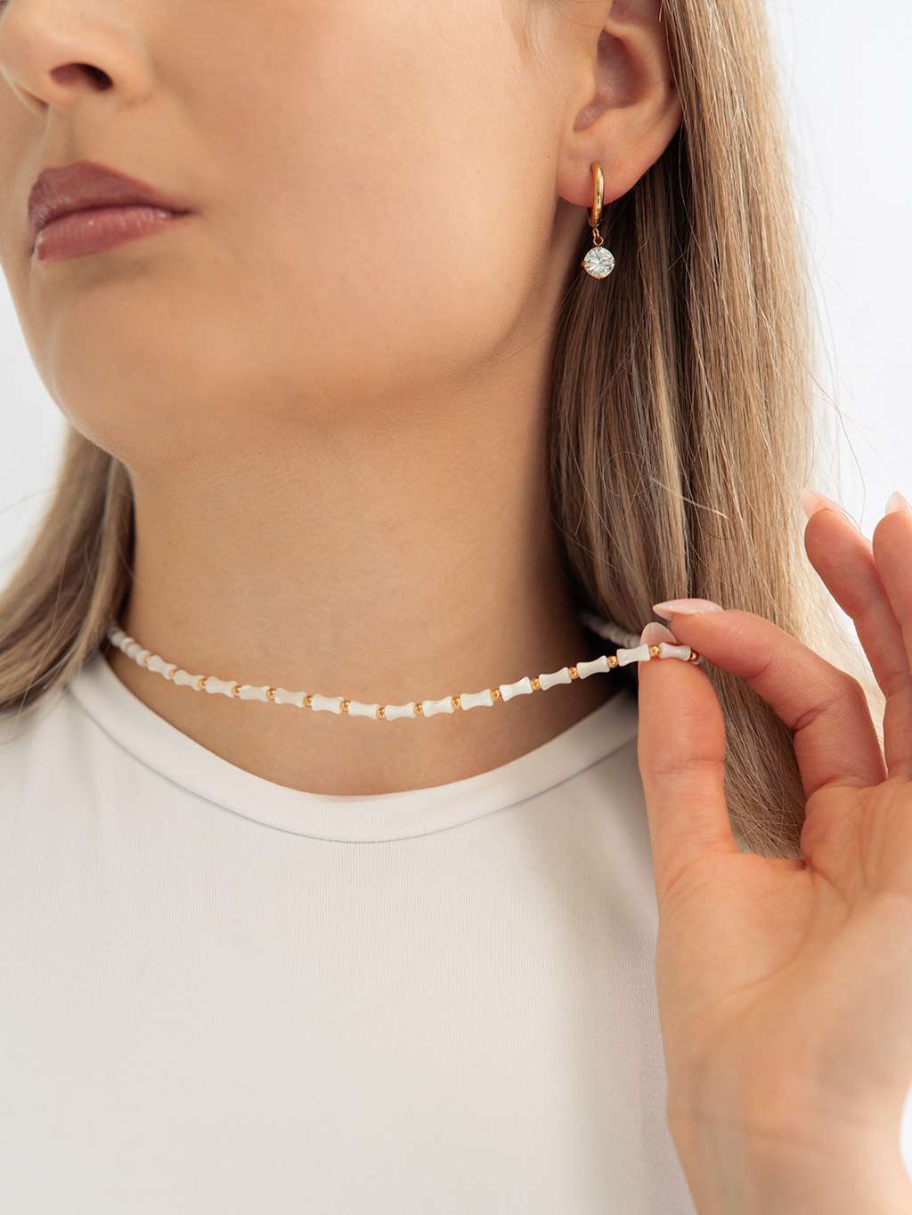 White Gentle Shine Hoop Ohrringe Gold - Dorose | Wasserfester Schmuck, 18K vergoldet
