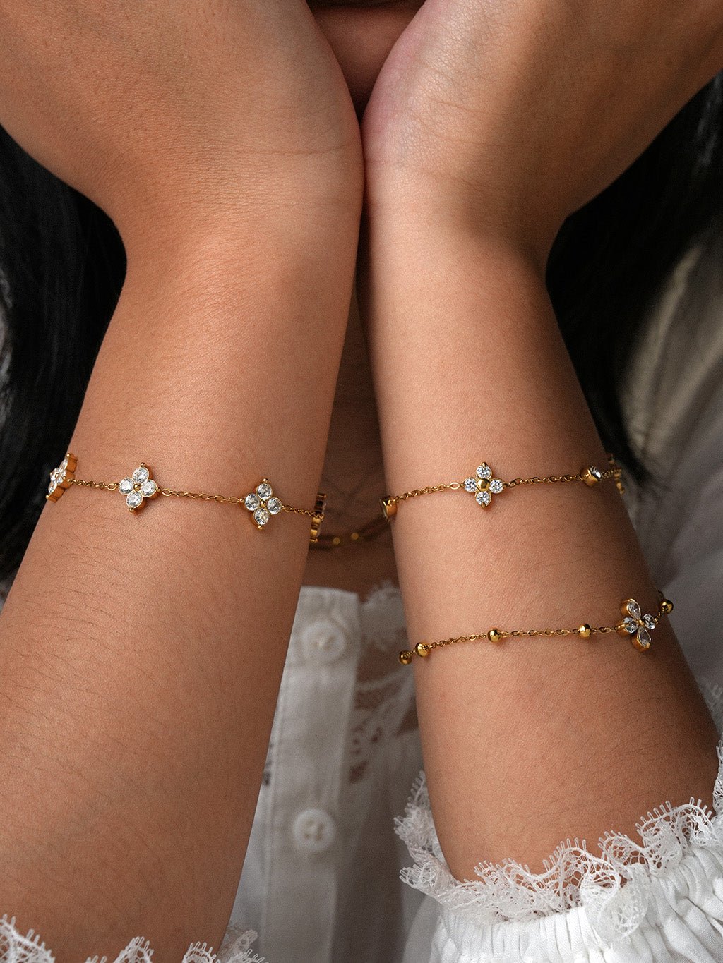 Zirkonia Kleeblatt Armband Gold - Dorose | Wasserresistent, kein Verfärben
