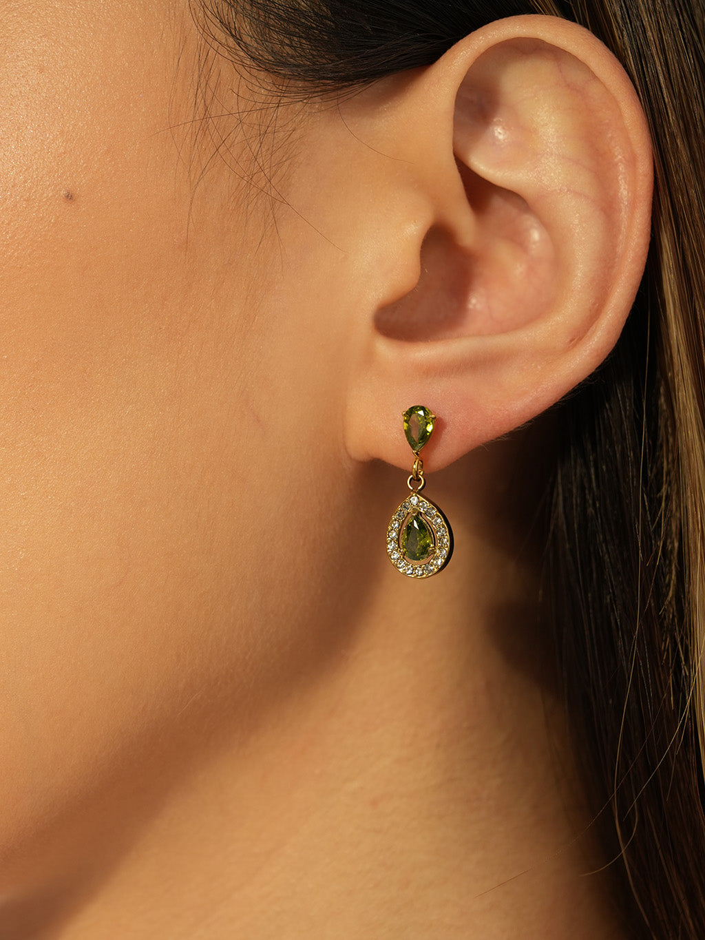 Olive Romantic Teardrop Earrings Gold