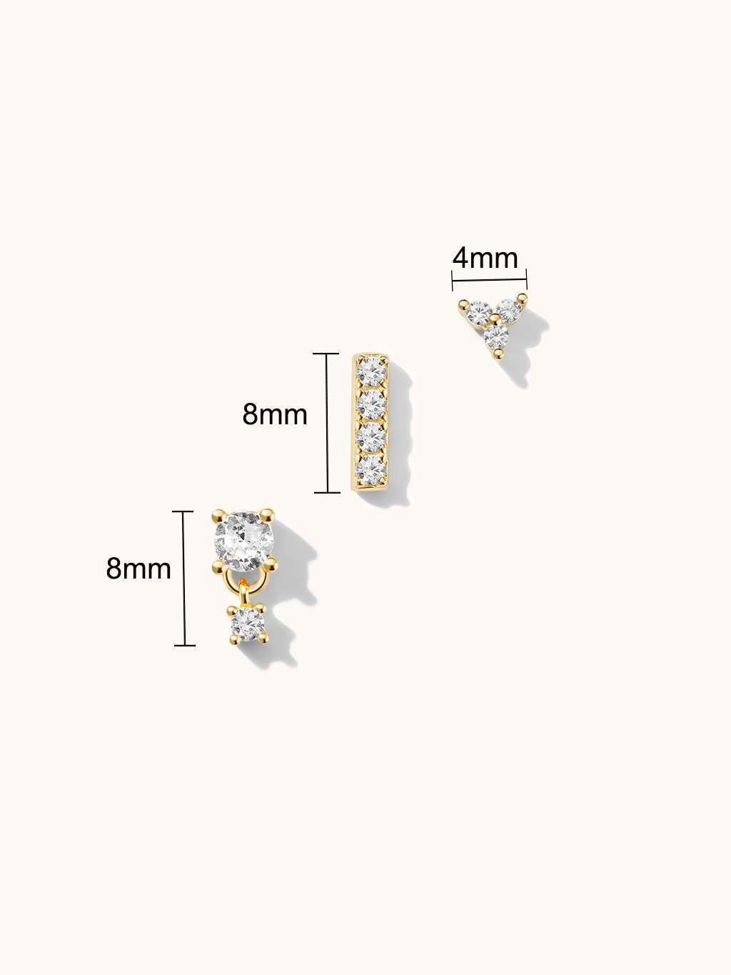 3 Mini Shine Ohrringe Set Gold - Dorose | Wasserfester Schmuck, 18K vergoldet
