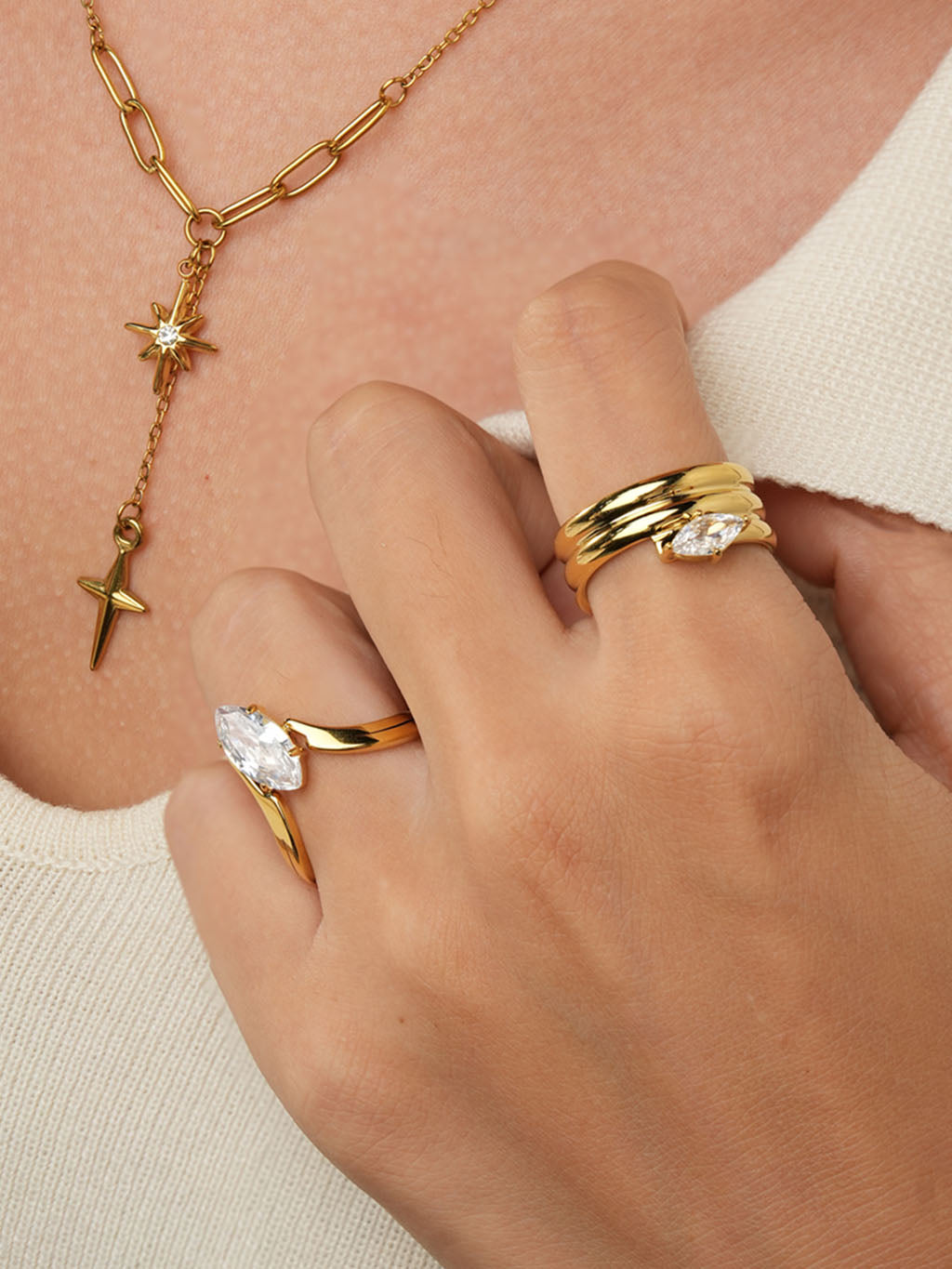 Classic Solitaire Stack Ring Gold