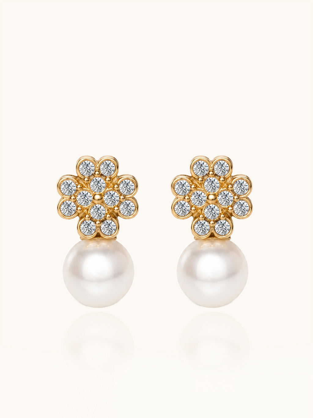 Elegante Blumen Perlen Ohrringe Gold mit Zirkonia